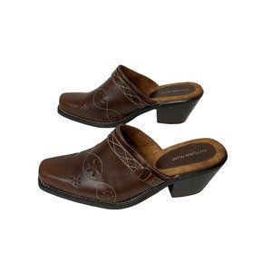 Autumn Run Womens Cowboy Western Brown Mules Slip On Boots Shoes Size 9.5